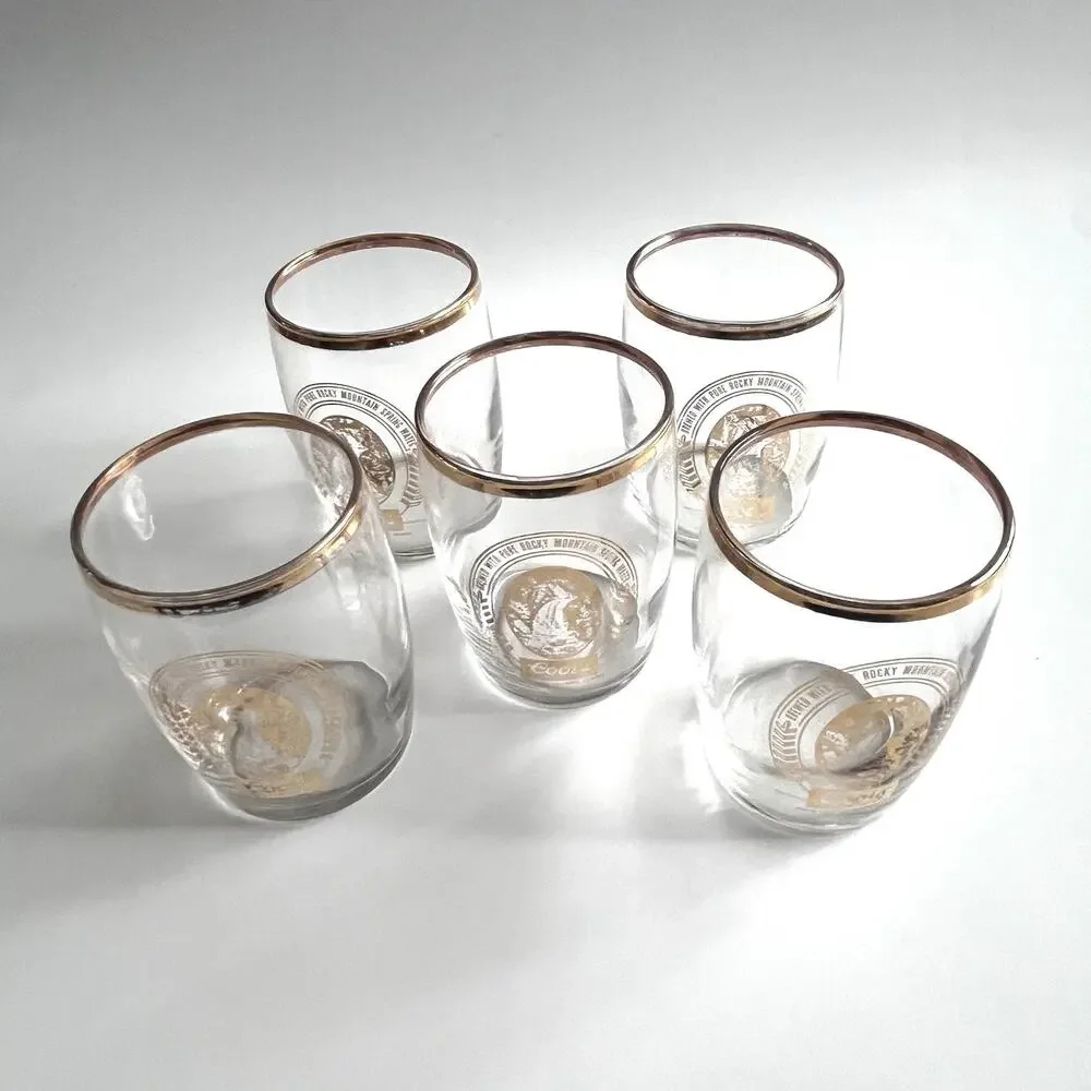 Set of 5 Coors Gold Rim Sampler Glasses Libbey Rocky Mountain Bar Brewery VTG